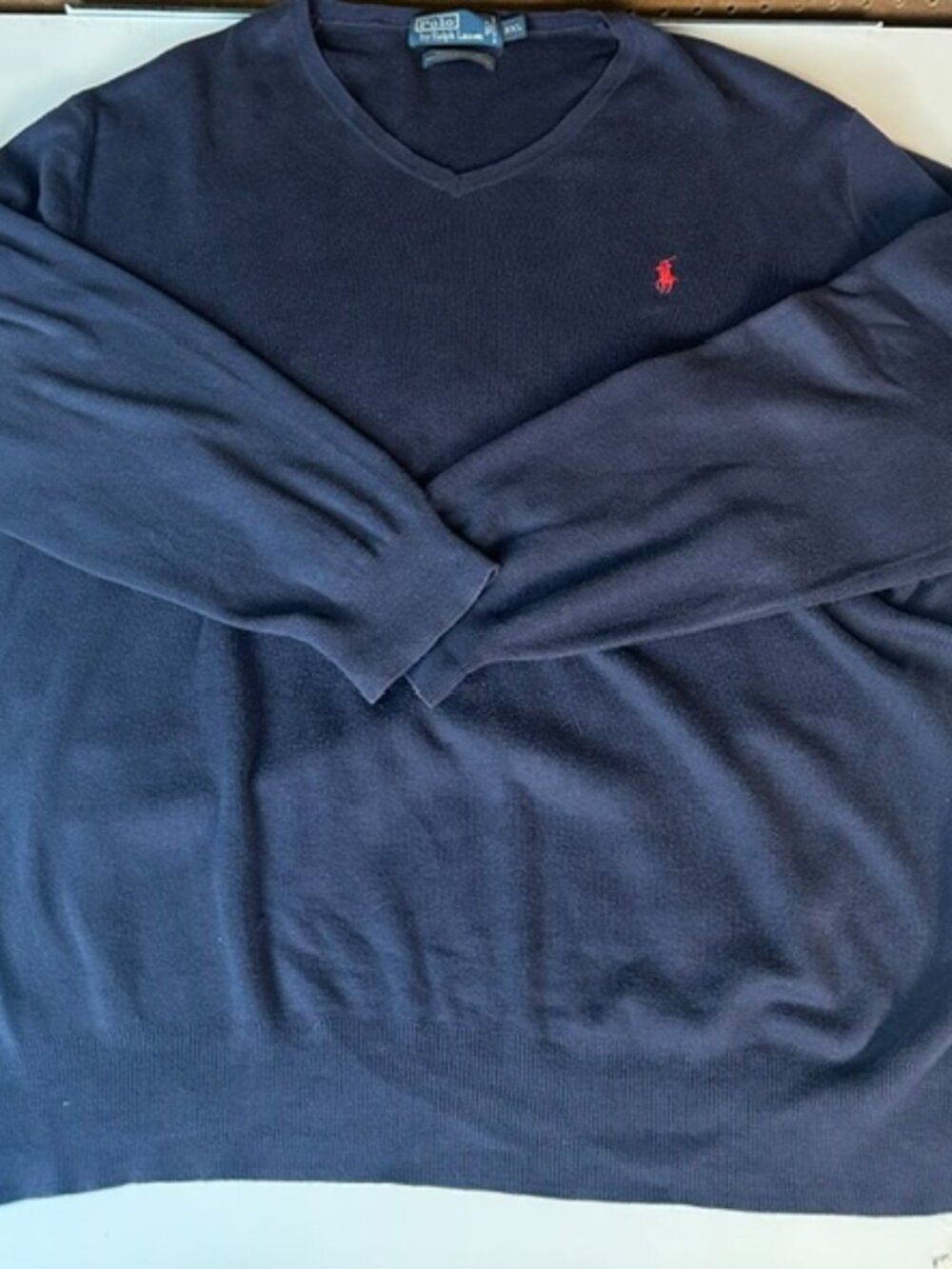 Polo Sweater Men's XXL Blue V-Neck 100% Pima Cotton Lightweight Ralph Lauren XXL